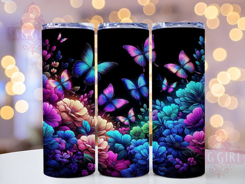 Glowing Butterfly 20oz Tumbler Wrap Sublimation Design, Straight Tapered Tumbler Wrap, Floral Butterfly Tumbler Png, Instant Digital Download Sublimation SvggirlplusArt 