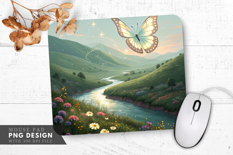 Glowing Butterfly Dreamscape Mouse Pad PNG Sublimation Regulrcrative 