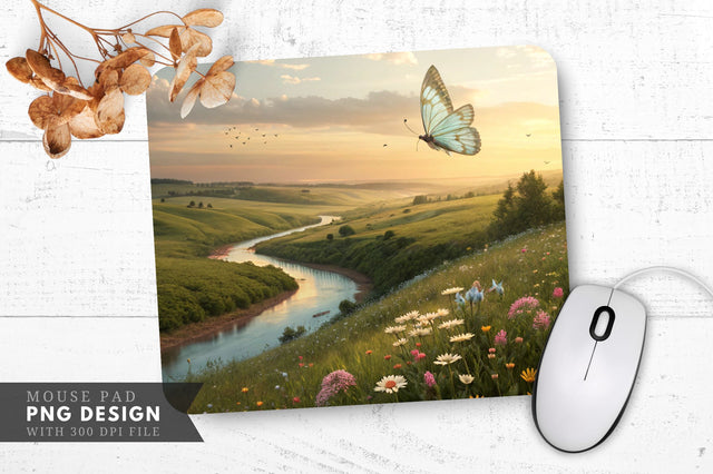 Glowing Butterfly in a Dreamlike Landscape Mouse Pad Design Sublimation Regulrcrative 