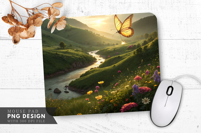 Glowing Butterfly Paradise Mouse Pad PNG Design Sublimation Regulrcrative 