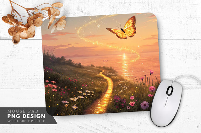Glowing Butterfly Serenity Mouse Pad PNG Design Sublimation Regulrcrative 
