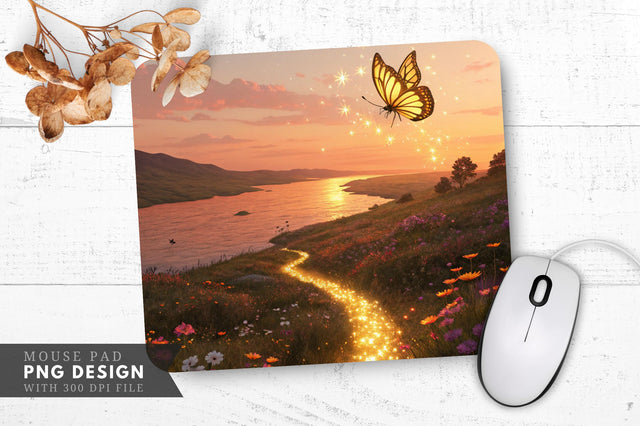 Glowing Butterfly Serenity Mouse Pad PNG Sublimation Regulrcrative 