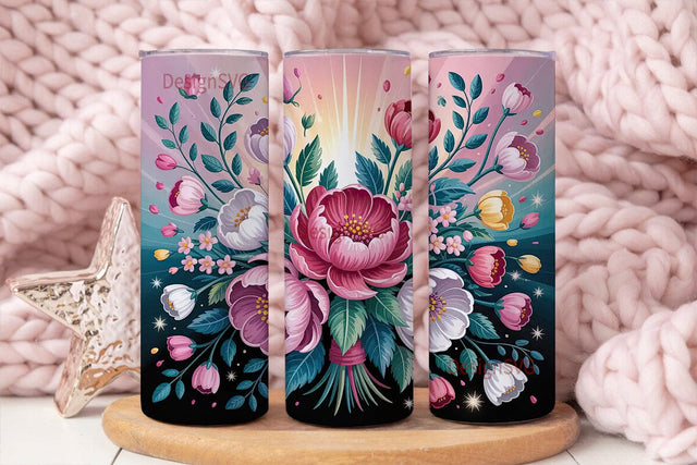Glowing Floral Bouquet 20oz Tumbler Wrap Sublimation DesignSVG 
