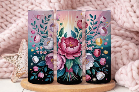 Glowing Floral Bouquet 20oz Tumbler Wrap Sublimation DesignSVG 