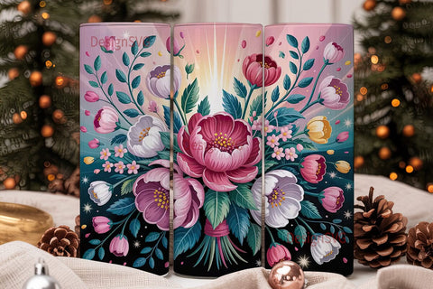 Glowing Floral Bouquet 20oz Tumbler Wrap Sublimation DesignSVG 