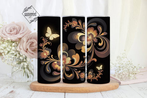 Glowing Floral Butterfly 20oz Tumbler Sublimation sassyprint 