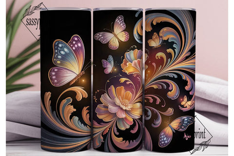 Glowing Floral Butterfly 20oz Tumbler Sublimation sassyprint 