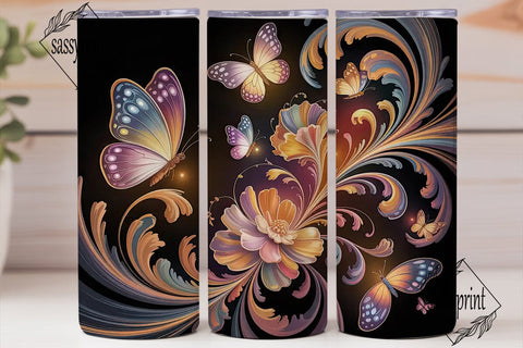 Glowing Floral Butterfly 20oz Tumbler Sublimation sassyprint 