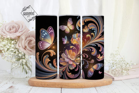 Glowing Floral Butterfly 20oz Tumbler Sublimation sassyprint 