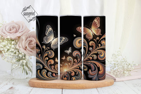 Glowing Floral Butterfly 20oz Tumbler Sublimation sassyprint 