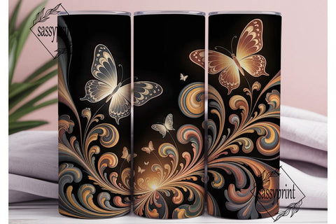 Glowing Floral Butterfly 20oz Tumbler Sublimation sassyprint 
