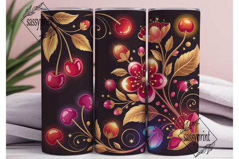 Glowing Floral Cherry 20oz Tumbler Wrap Sublimation sassyprint 