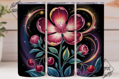 Glowing Floral Cherry 20oz Tumbler Wrap Sublimation sassyprint 