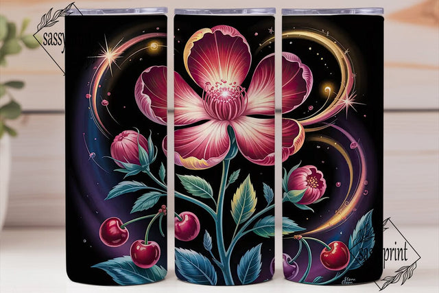 Glowing Floral Cherry 20oz Tumbler Wrap Sublimation sassyprint 