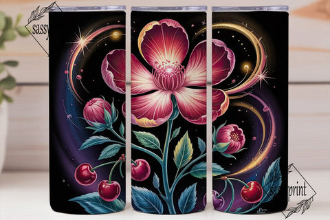 Glowing Floral Cherry 20oz Tumbler Wrap Sublimation sassyprint 
