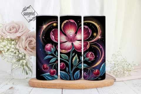 Glowing Floral Cherry 20oz Tumbler Wrap Sublimation sassyprint 