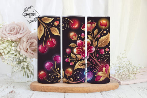 Glowing Floral Cherry 20oz Tumbler Wrap Sublimation sassyprint 