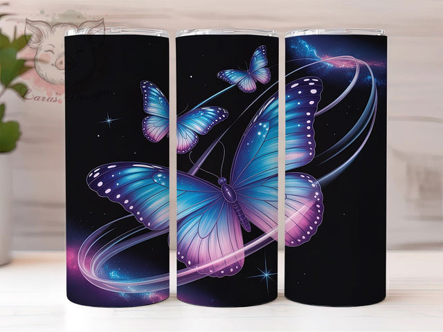 Glowing Flying Butterfly Tumbler, Flying Butterflies Tumbler, Elegant 20oz Wrap, Sublimation Design, Stylish Gift Idea, Butterfly Glow Wrap, Flying Butterfly Tumbler Sublimation Lara' s Designs 