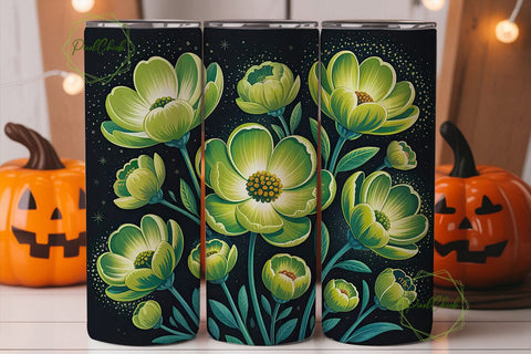 Glowing Green Flowers 20oz Tumbler Wrap Sublimation PixelChick 