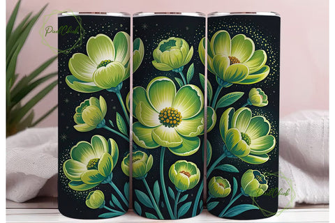 Glowing Green Flowers 20oz Tumbler Wrap Sublimation PixelChick 
