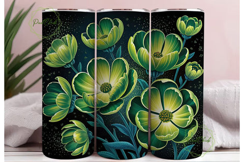 Glowing Green Flowers 20oz Tumbler Wrap Sublimation PixelChick 