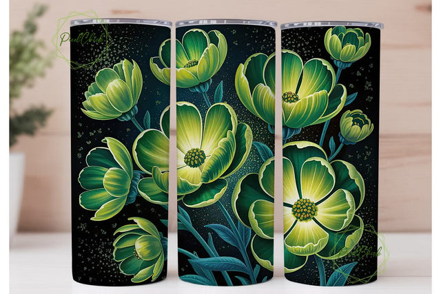 Glowing Green Flowers 20oz Tumbler Wrap Sublimation PixelChick 