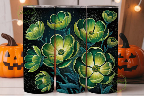 Glowing Green Flowers 20oz Tumbler Wrap Sublimation PixelChick 