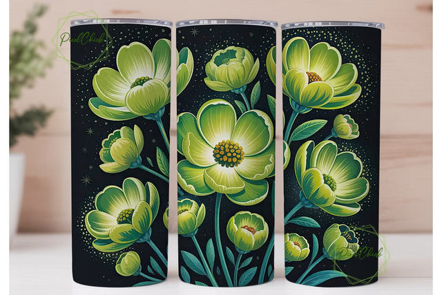 Glowing Green Flowers 20oz Tumbler Wrap Sublimation PixelChick 