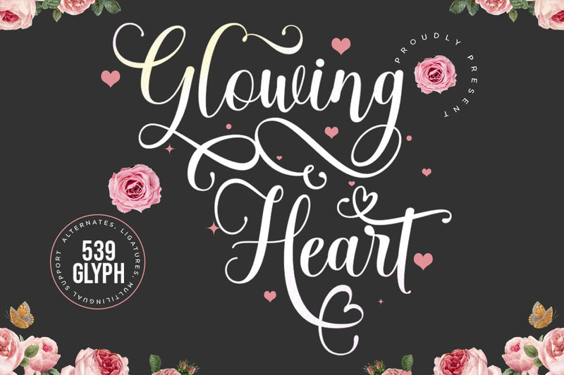 Glowing Heart Font RomieStudio 