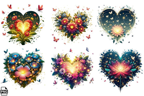 Glowing Heart-Shaped Flower PNG Clipart Bundle Printable File Sublimation Creativedesigntee 