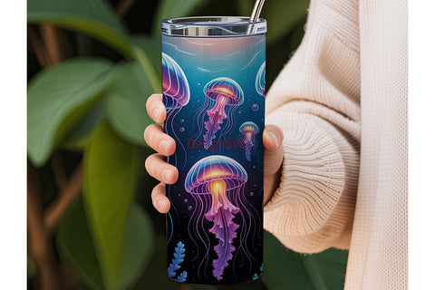 Glowing Jellyfish 20oz Tumbler Wrap Sublimation DesignSVG 
