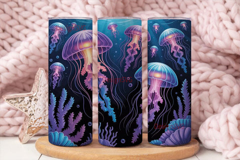 Glowing Jellyfish 20oz Tumbler Wrap Sublimation DesignSVG 