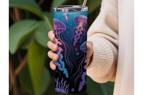 Glowing Jellyfish 20oz Tumbler Wrap Sublimation DesignSVG 