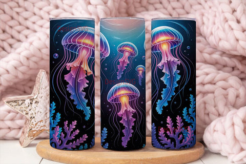 Glowing Jellyfish 20oz Tumbler Wrap Sublimation DesignSVG 