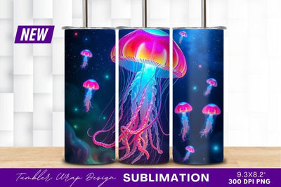 Glowing Jellyfish In Deep Sea Tumbler Png Sublimation Regulrcrative 