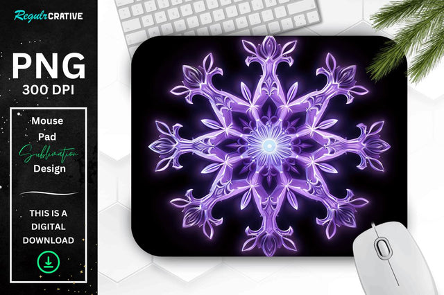 Glowing Lavender Snowflake Mouse Pad Sublimation Regulrcrative 