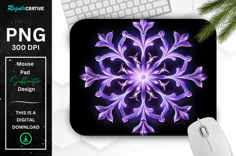 Glowing Lavender Snowflake Mouse Pad Sublimation Regulrcrative 
