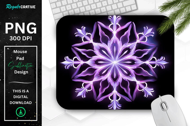 Glowing Lavender Snowflake Mouse Pad Sublimation Regulrcrative 