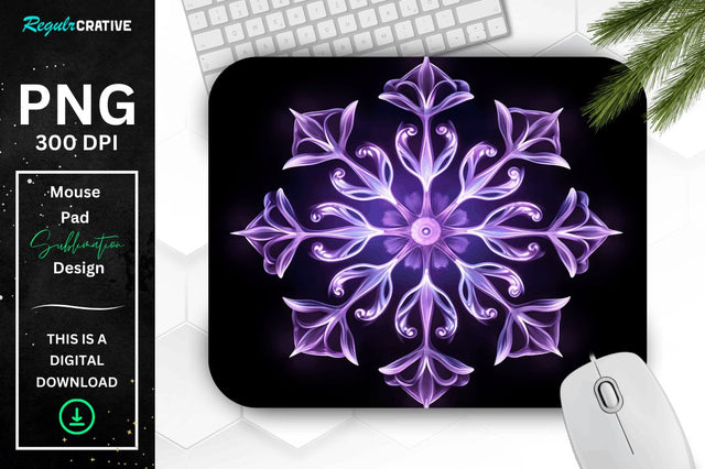 Glowing Lavender Snowflake Mouse Pad Sublimation Regulrcrative 