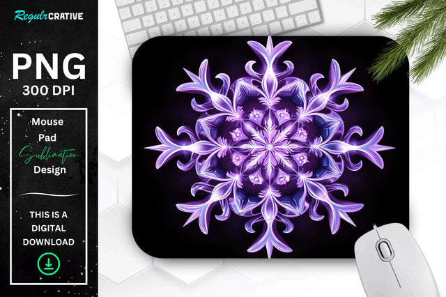 Glowing Lavender Snowflake Mouse Pad Sublimation Regulrcrative 