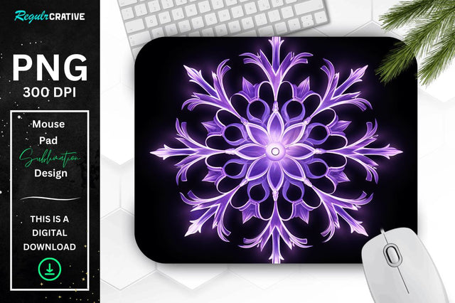 Glowing Lavender Snowflake Mouse Pad Sublimation Regulrcrative 