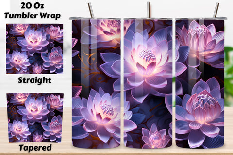 Glowing Lotus Bloom Tumbler Wrap, Seamless PNG Wrap Sublimation FloridPrintables 
