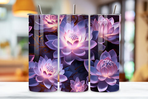 Glowing Lotus Bloom Tumbler Wrap, Seamless PNG Wrap Sublimation FloridPrintables 