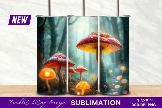 Glowing Mushrooms In Enchanted Forest Tumbler Png Sublimation Regulrcrative 