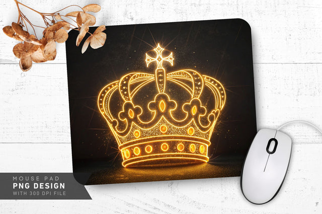 Glowing Neon Crown Design Mouse Pad PNG Design Sublimation Regulrcrative 