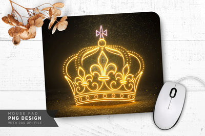 Glowing Neon Crown Design Mouse Pad PNG Design Sublimation Regulrcrative 