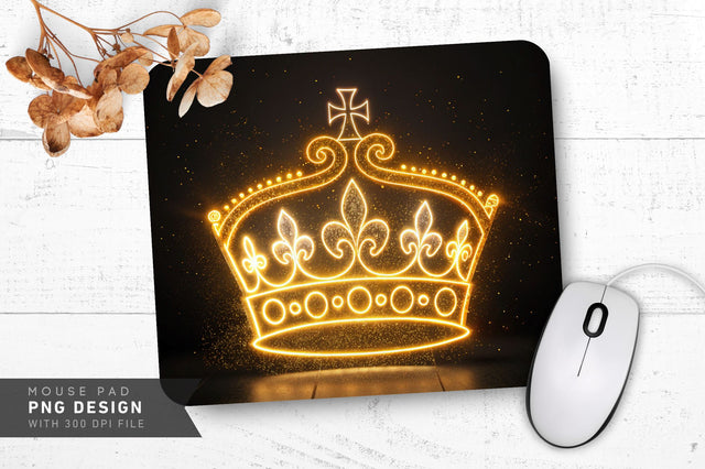 Glowing Neon Crown Design Mouse Pad PNG Design Sublimation Regulrcrative 