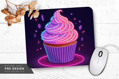 Glowing Neon Cupcake with Sprinkles Mouse Pad PNG Design Sublimation Regulrcrative 