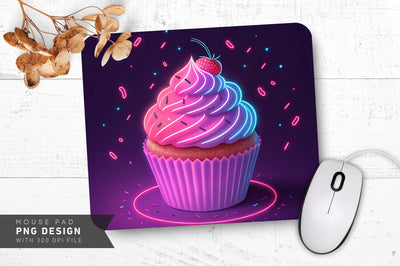 Glowing Neon Cupcake with Sprinkles Mouse Pad PNG Design Sublimation Regulrcrative 