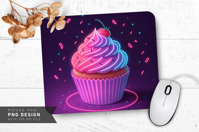 Glowing Neon Cupcake with Sprinkles Mouse Pad PNG Design Sublimation Regulrcrative 